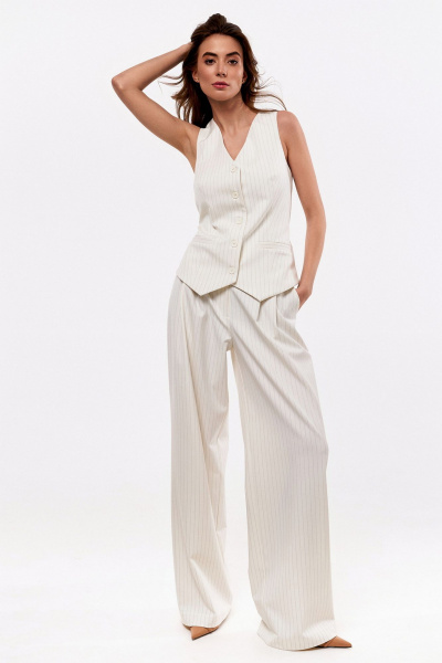 Костюм 2-ка жилетка и брюки палаццо с складками KaVaRi 8022.1 молоко_полоска - фото 7