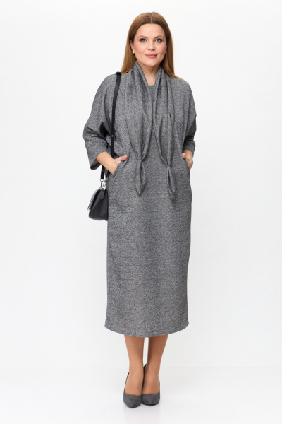 Платье футер с рельефными выточками и карманами Michel chic 2157 графит,блеск - фото 2