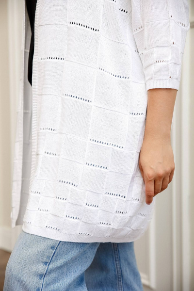 Бесшовный воздушный кардиган из хлопка с геометричным узором Romgil 477-5ТЗ белый - фото 4