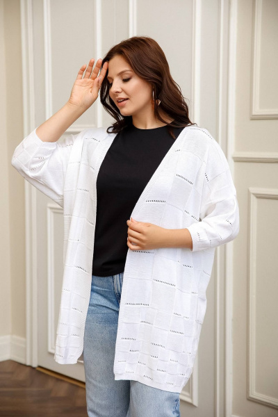 Бесшовный воздушный кардиган из хлопка с геометричным узором Romgil 477-5ТЗ белый - фото 1