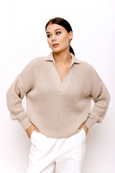 Джемпер вязаный с воротником рубашечного типа Romgil 690ПТЗ слоновая_кость - фото 1