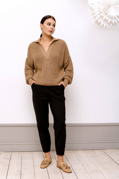 Женский джемпер вязаный рубашечного стиля Romgil 690ПТЗ светло-коричневый - фото 5