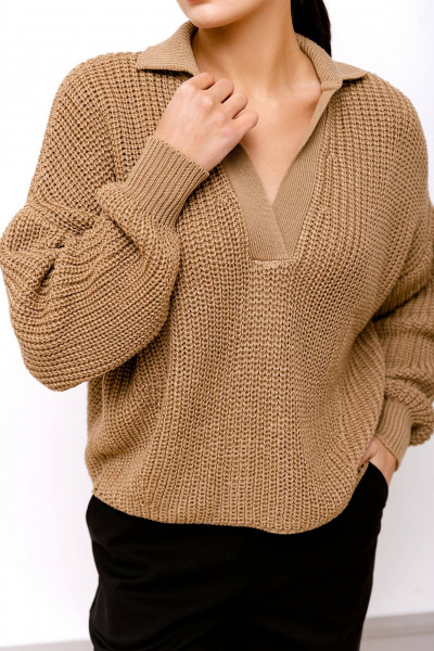Женский джемпер вязаный рубашечного стиля Romgil 690ПТЗ светло-коричневый - фото 3