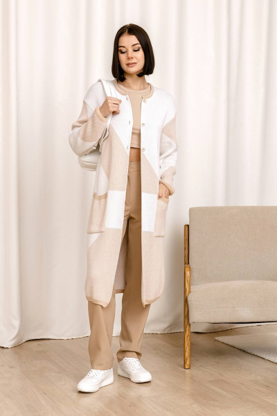 Кардиган вязаный с длинным рукавом и короткая длина Romgil РВ0013-ХЛ2 молочный,крем-брюле,белый - фото 7