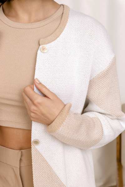 Кардиган вязаный с длинным рукавом и короткая длина Romgil РВ0013-ХЛ2 молочный,крем-брюле,белый - фото 5