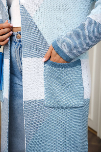 Голубой вязаный кардиган из хлопка для повседневной одежды Romgil РВ0013-ХЛ2 бледно-голубой,индиго,белый - фото 6