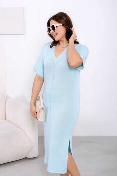 Платье вязаное из хлопка на каждый день Romgil РВ0015-ХЛ2 бледно-голубой - фото 6
