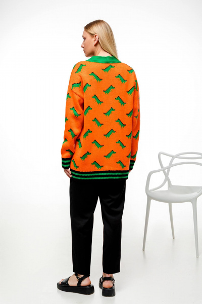Оранжевый трикотажный кардиган для ежедневной носки Romgil РВ0078-АК2 апельсин,ярко-зеленый,черный - фото 6