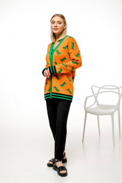 Оранжевый трикотажный кардиган для ежедневной носки Romgil РВ0078-АК2 апельсин,ярко-зеленый,черный - фото 5
