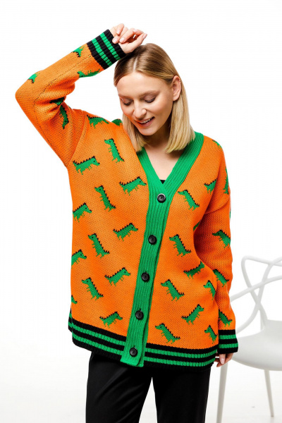 Оранжевый трикотажный кардиган для ежедневной носки Romgil РВ0078-АК2 апельсин,ярко-зеленый,черный - фото 3