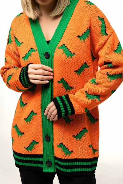 Оранжевый трикотажный кардиган для ежедневной носки Romgil РВ0078-АК2 апельсин,ярко-зеленый,черный - фото 2