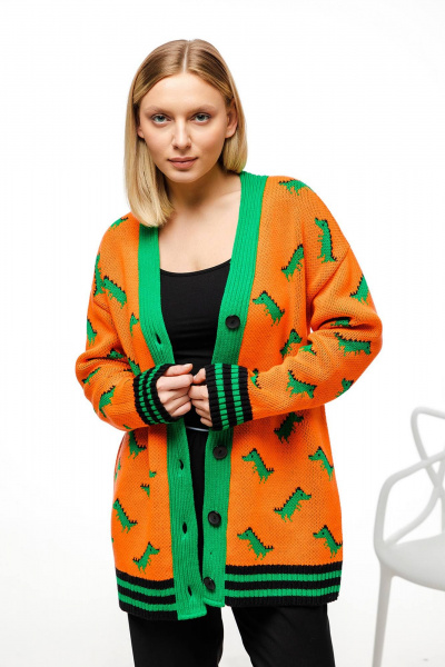 Оранжевый трикотажный кардиган для ежедневной носки Romgil РВ0078-АК2 апельсин,ярко-зеленый,черный - фото 1