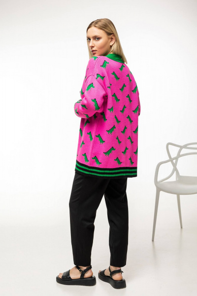 Розовый трикотажный кардиган из мягкой пряжи Romgil РВ0078-АК2 ярко-розовый,ярко-зеленый,черный - фото 6
