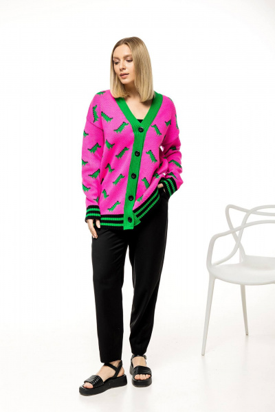 Розовый трикотажный кардиган из мягкой пряжи Romgil РВ0078-АК2 ярко-розовый,ярко-зеленый,черный - фото 5