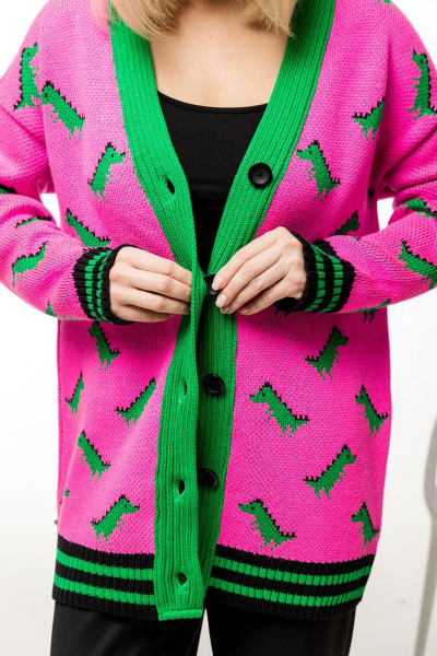 Розовый трикотажный кардиган из мягкой пряжи Romgil РВ0078-АК2 ярко-розовый,ярко-зеленый,черный - фото 3