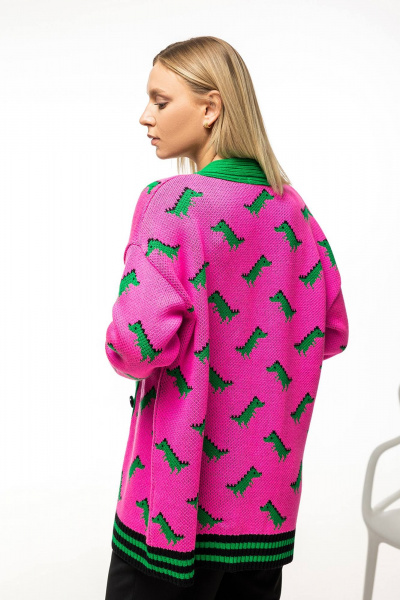 Розовый трикотажный кардиган из мягкой пряжи Romgil РВ0078-АК2 ярко-розовый,ярко-зеленый,черный - фото 2