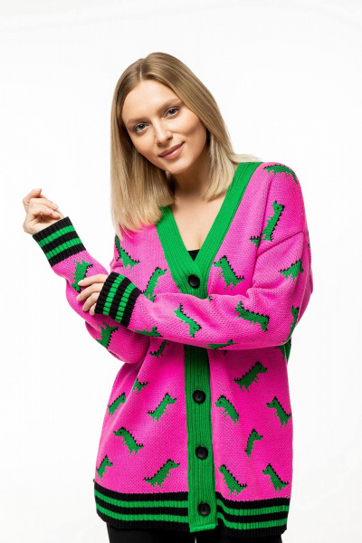 Розовый трикотажный кардиган из мягкой пряжи Romgil РВ0078-АК2 ярко-розовый,ярко-зеленый,черный - фото 1