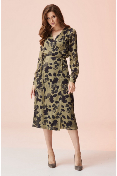 Платье на запах из шифона с V-образным вырезом и длинными рукавами Faufilure C1484 - фото 3