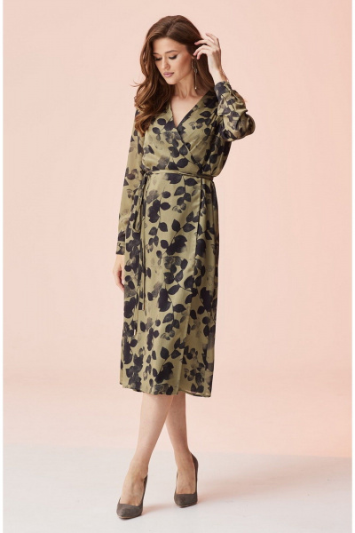 Платье на запах из шифона с V-образным вырезом и длинными рукавами Faufilure C1484 - фото 2