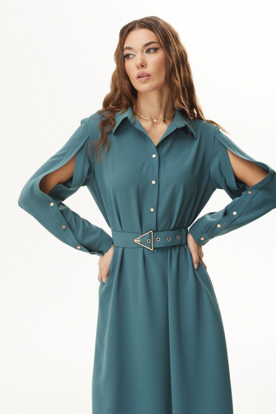 Платье миди из струящейся ткани с ремнем и карманами Vesnaletto 3729-2 - фото 4