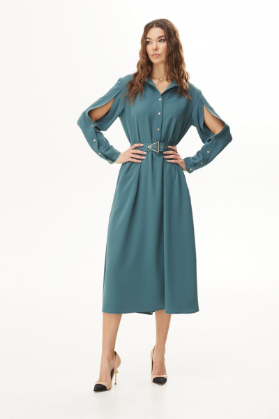 Платье миди из струящейся ткани с ремнем и карманами Vesnaletto 3729-2 - фото 2