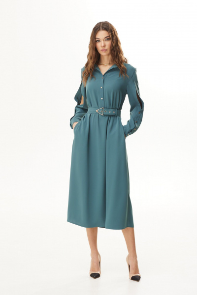 Платье миди из струящейся ткани с ремнем и карманами Vesnaletto 3729-2 - фото 1