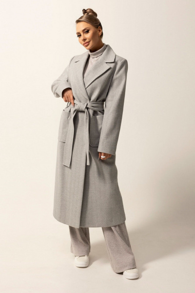 Пальто с двубортной застежкой и съемным поясом из текстиля Golden Valley 7149 серый - фото 1