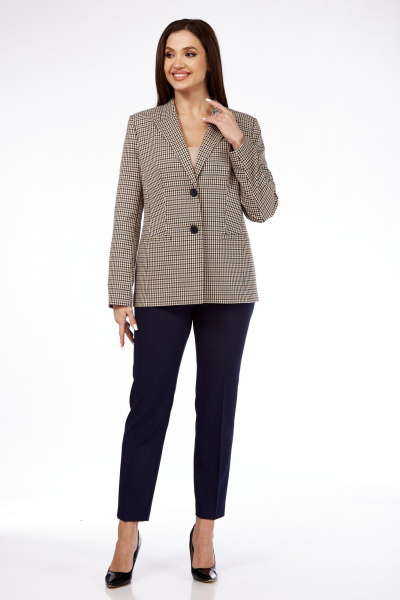 Брюки, жилет Vilena 938 бежевая_гусиная_лапка+темно-синий - фото 8