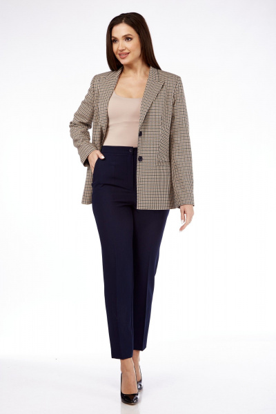 Брюки, жилет Vilena 938 бежевая_гусиная_лапка+темно-синий - фото 3
