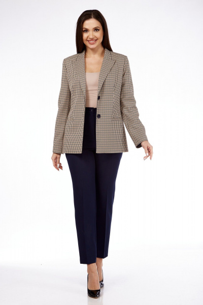 Брюки, жилет Vilena 938 бежевая_гусиная_лапка+темно-синий - фото 2