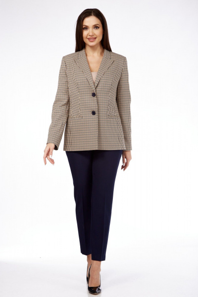 Брюки, жилет Vilena 938 бежевая_гусиная_лапка+темно-синий - фото 1