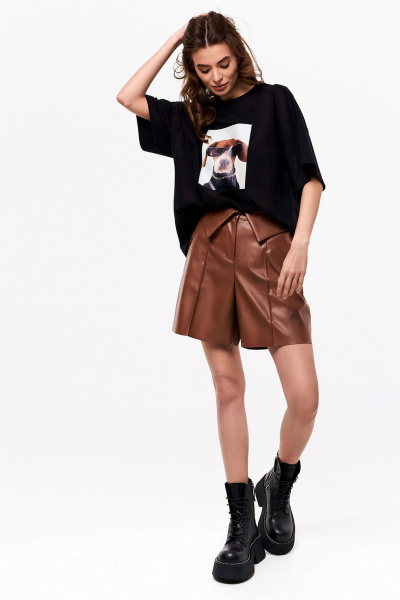 Демисезонные шорты из экокожи с карманами и разрезом KaVaRi 3008.1 коричневый - фото 13