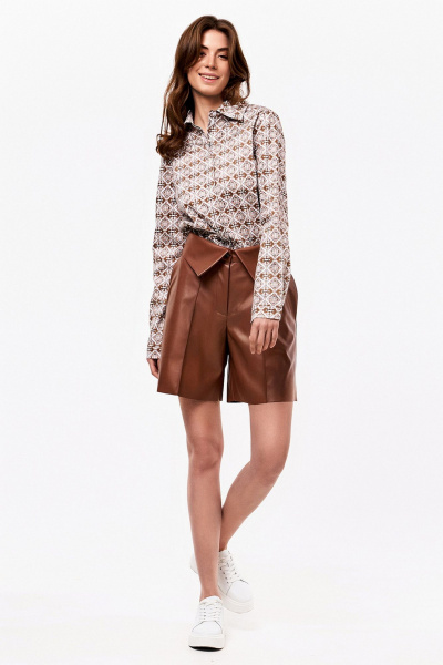 Демисезонные шорты из экокожи с карманами и разрезом KaVaRi 3008.1 коричневый - фото 8