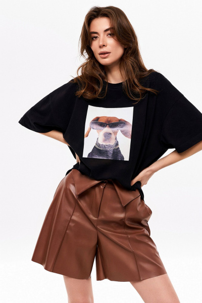 Демисезонные шорты из экокожи с карманами и разрезом KaVaRi 3008.1 коричневый - фото 3