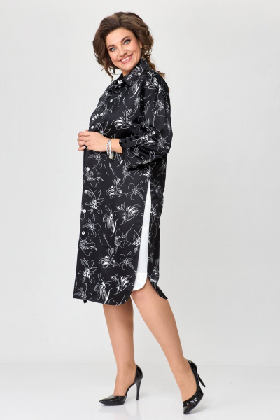 Нарядное платье-рубашка с рукавом 3/4 и плотным атласом Solomeya Lux 961 мелкие_цветы_с_белым - фото 9