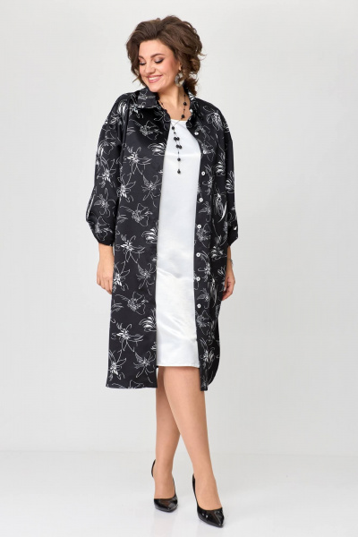 Нарядное платье-рубашка с рукавом 3/4 и плотным атласом Solomeya Lux 961 мелкие_цветы_с_белым - фото 7