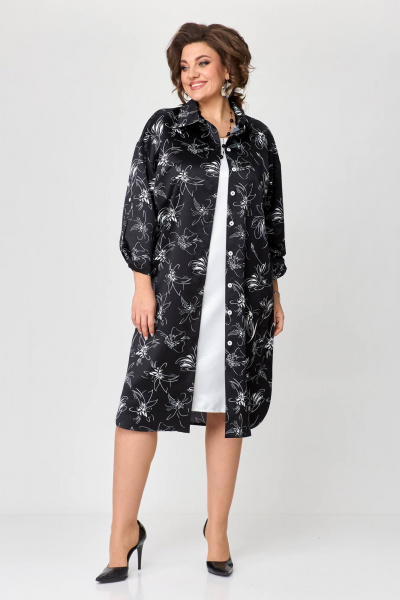 Нарядное платье-рубашка с рукавом 3/4 и плотным атласом Solomeya Lux 961 мелкие_цветы_с_белым - фото 6