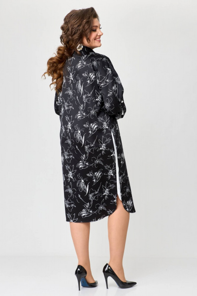 Нарядное платье-рубашка с рукавом 3/4 и плотным атласом Solomeya Lux 961 мелкие_цветы_с_белым - фото 5