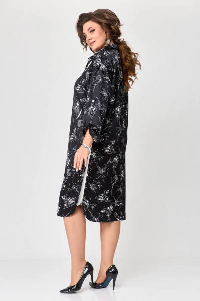 Нарядное платье-рубашка с рукавом 3/4 и плотным атласом Solomeya Lux 961 мелкие_цветы_с_белым - фото 4