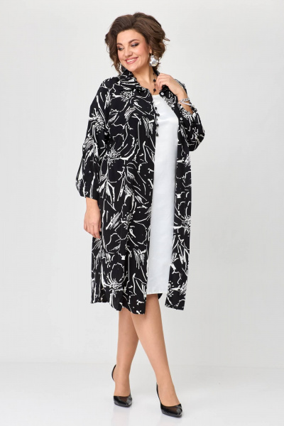 Нарядное платье-рубашка с фигурными подрезами и пуговицами Solomeya Lux 961 цветы_с_белым - фото 9