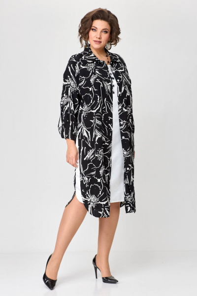 Нарядное платье-рубашка с фигурными подрезами и пуговицами Solomeya Lux 961 цветы_с_белым - фото 7