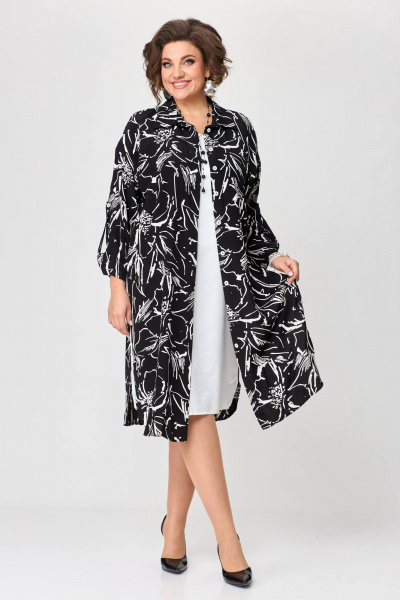 Нарядное платье-рубашка с фигурными подрезами и пуговицами Solomeya Lux 961 цветы_с_белым - фото 6