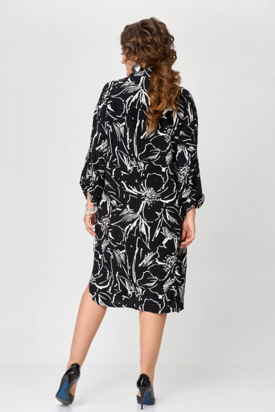 Нарядное платье-рубашка с фигурными подрезами и пуговицами Solomeya Lux 961 цветы_с_белым - фото 4