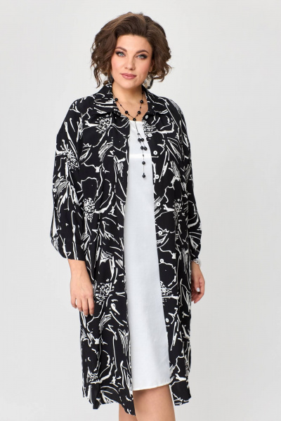 Нарядное платье-рубашка с фигурными подрезами и пуговицами Solomeya Lux 961 цветы_с_белым - фото 3