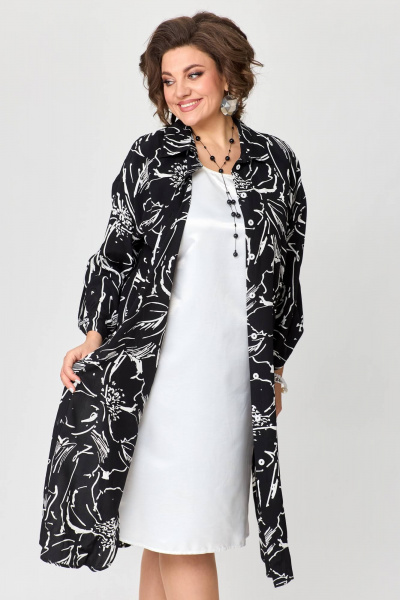 Нарядное платье-рубашка с фигурными подрезами и пуговицами Solomeya Lux 961 цветы_с_белым - фото 2