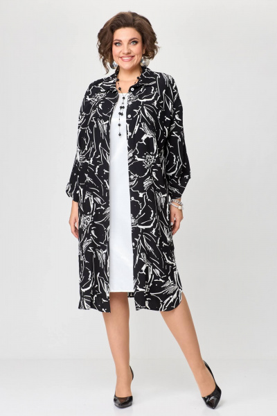 Нарядное платье-рубашка с фигурными подрезами и пуговицами Solomeya Lux 961 цветы_с_белым - фото 1