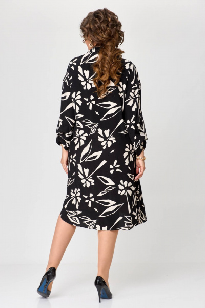 Элегантное платье-рубашка из текстиля с имитацией двухслойности Solomeya Lux 961 черный+кремовый - фото 8