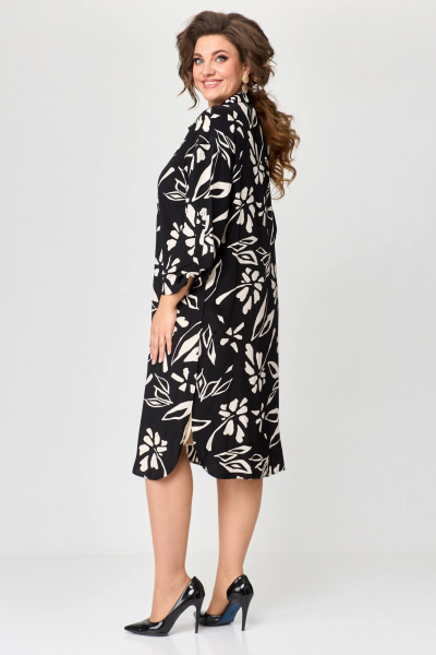 Элегантное платье-рубашка из текстиля с имитацией двухслойности Solomeya Lux 961 черный+кремовый - фото 7