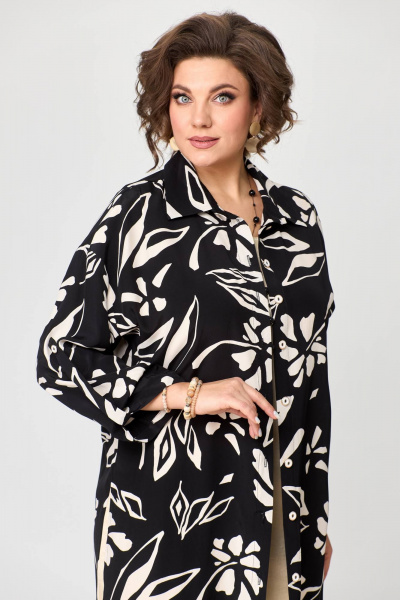 Элегантное платье-рубашка из текстиля с имитацией двухслойности Solomeya Lux 961 черный+кремовый - фото 6