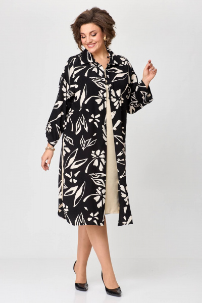 Элегантное платье-рубашка из текстиля с имитацией двухслойности Solomeya Lux 961 черный+кремовый - фото 3